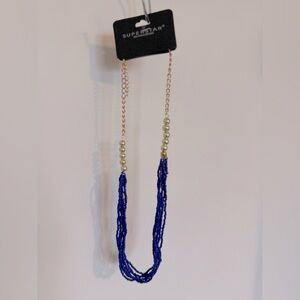 Fashion Jewelry Blue Beaded Gold Necklace